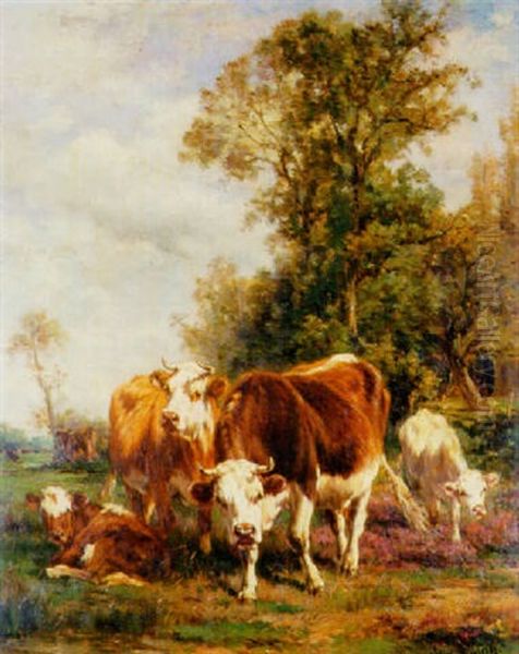 Cows In A Landscape Oil Painting by Marie Dieterle