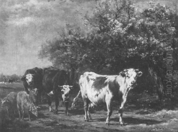 Landscape With Cattle And Sheep Oil Painting by Marie Dieterle