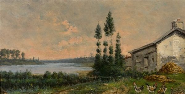 Flusslandschaft Mit Bauernhaus Oil Painting by Pierre Georges Dieterle