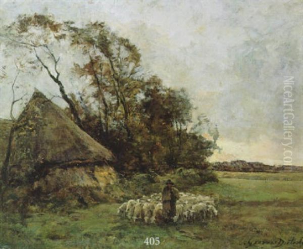 Berger Avec Son Troupeau Dans Paysage Oil Painting by Pierre Georges Dieterle