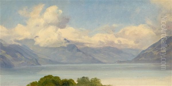 Clouds Over Lake Thun, As Seen From Leissigen Oil Painting by Johann Friedrich Dietler