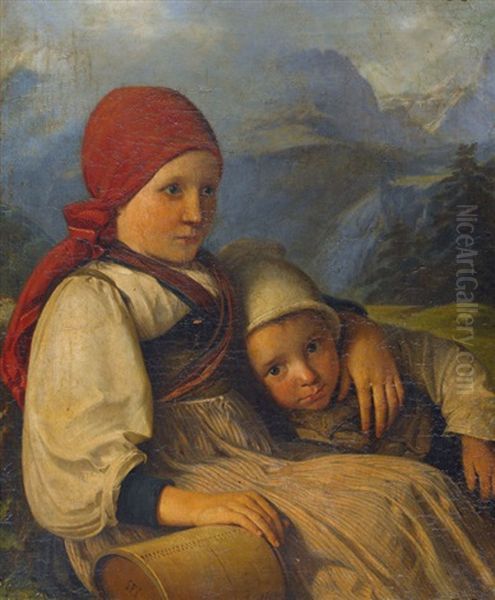 Zwei Bauernkinder Oil Painting by Johann Friedrich Dietler