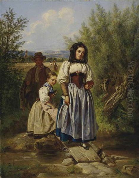 Kirchgang Oil Painting by Johann Friedrich Dietler