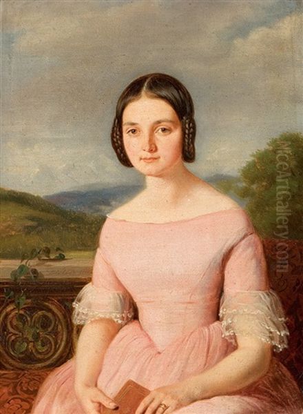 Bildnis Eines Madchens In Rosafarbenem Kleid Oil Painting by Johann Friedrich Dietler