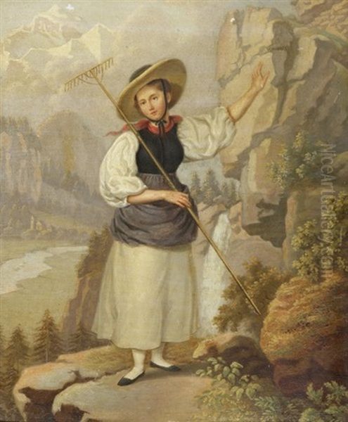 Bauerin Bei Lauterbrunnen Oil Painting by Johann Friedrich Dietler