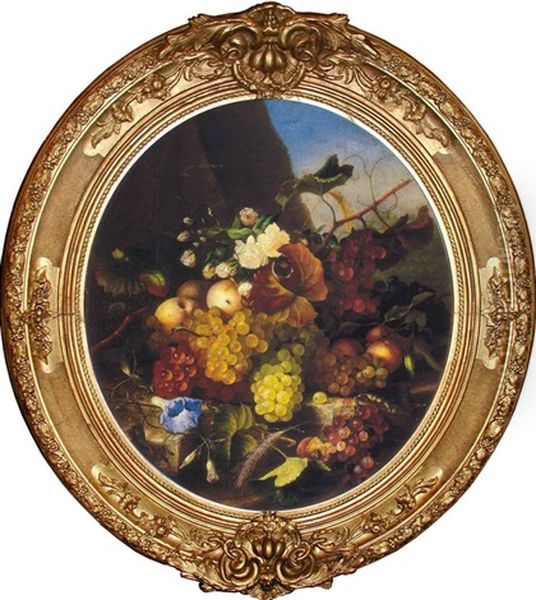 Still Life With Fruit And Flowers Oil Painting by Adelheid Dietrich