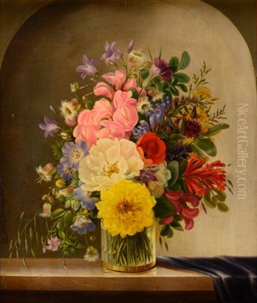 Bouquet Printanier Sur Un Entablement Oil Painting by Adelheid Dietrich