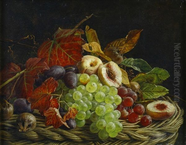 Fruchtestilleben Mit Herbstlaub In Einem Korb Oil Painting by Adelheid Dietrich