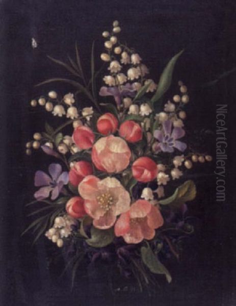 Stilleben Mit Maiglockchen, Pfingstrosen, Anemonen, Fuchsien Und Veilchen Oil Painting by Adelheid Dietrich