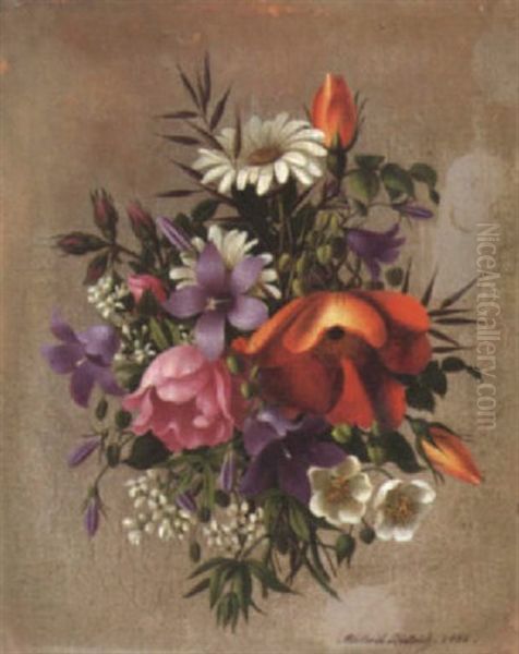 Stilleben Mit Margerithen, Glockenblumen, Rosenknospen Und Mohn Oil Painting by Adelheid Dietrich