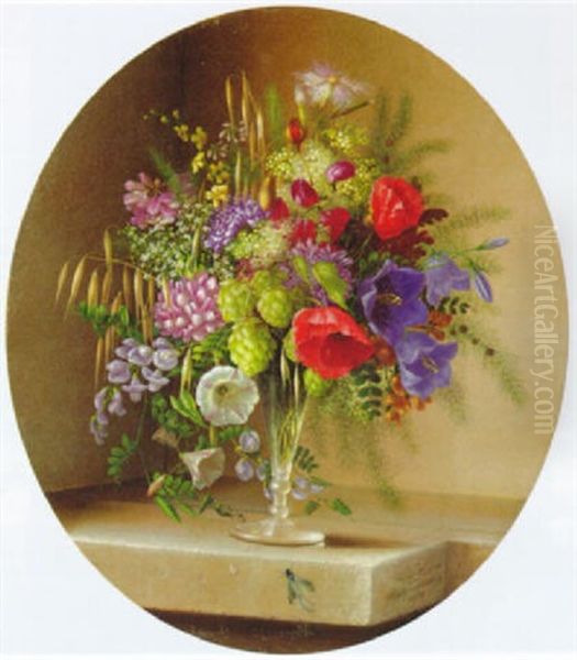 Straus Mit Mohn, Lupinen, Glockenblumen, Winde Und Ahren Oil Painting by Adelheid Dietrich