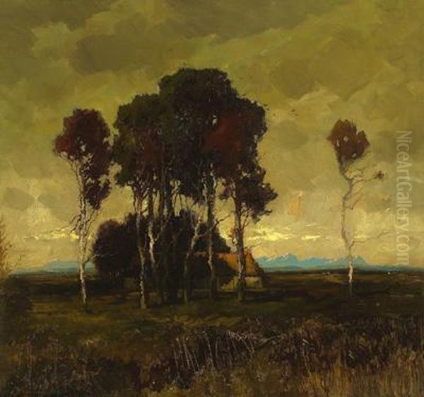 Evening In The Dachauer Moos Oil Painting by Carl Oskar Arends