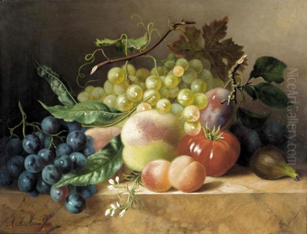 Still Life Of Fruit Oil Painting by Arentina Hendrica Arendsen