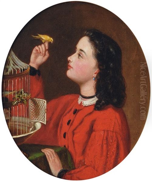 Young Girl With Songbird Oil Painting by Carl Dietrich