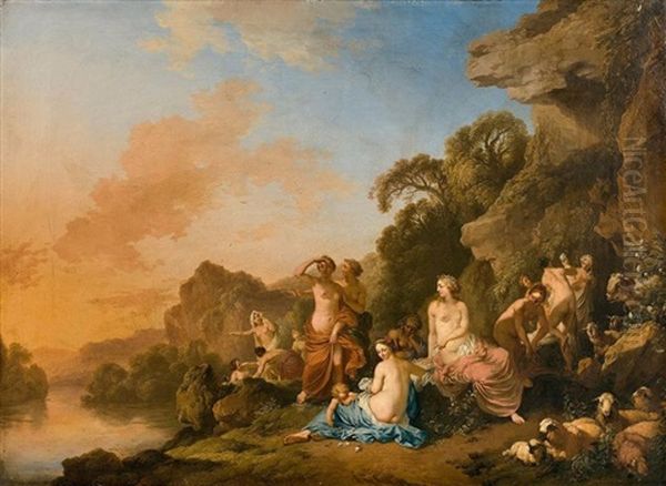 Baigneuses Dans Un Paysage Oil Painting by Christian Wilhelm Ernst Dietrich