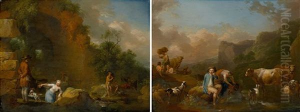 Italian Landscapes (pair) Oil Painting by Christian Wilhelm Ernst Dietrich