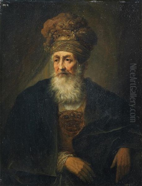 Portrait Of An Elderly Rabbi Oil Painting by Christian Wilhelm Ernst Dietrich