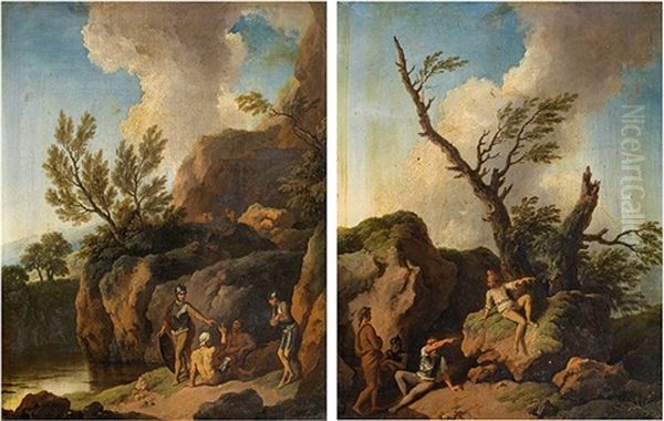 Landscape With Ancient Characters (counterparts) Oil Painting by Christian Wilhelm Ernst Dietrich