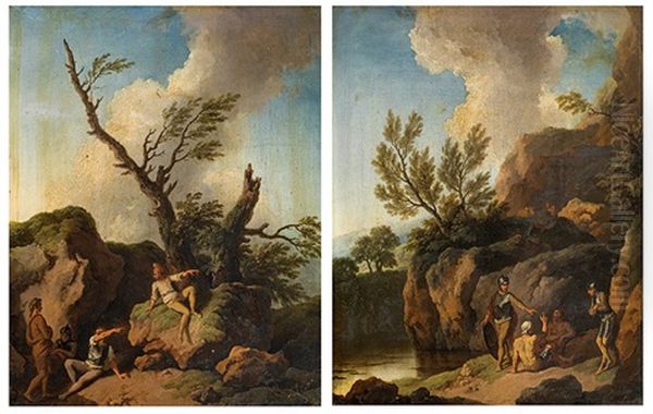 Landscape With Ancient Characters (counterparts) Oil Painting by Christian Wilhelm Ernst Dietrich