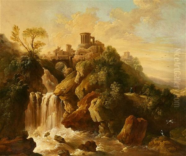 The Waterfalls Of Tivoli With The Temple Of Vesta Oil Painting by Christian Wilhelm Ernst Dietrich