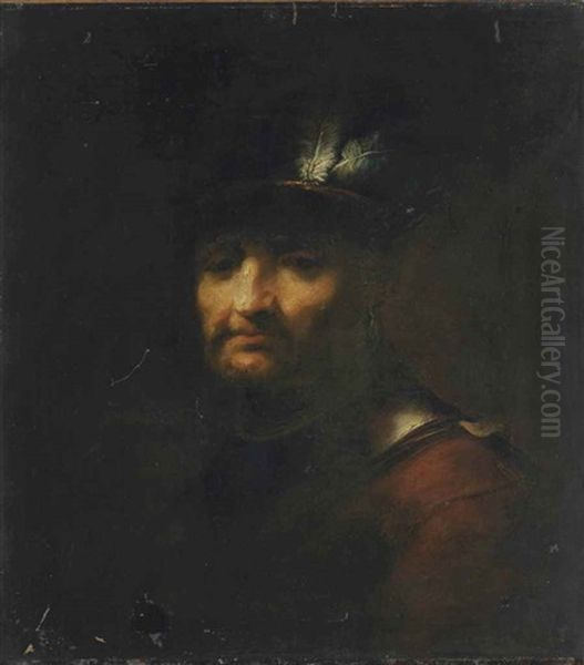 Portrait D'homme Au Chapeau A Plume Oil Painting by Christian Wilhelm Ernst Dietrich