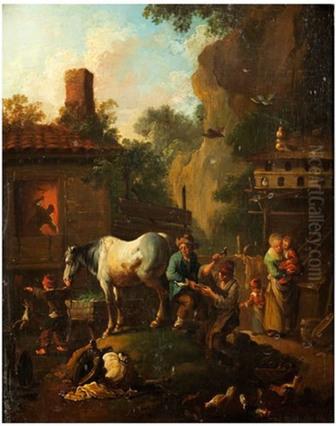 In Der Schmiede Oil Painting by Christian Wilhelm Ernst Dietrich