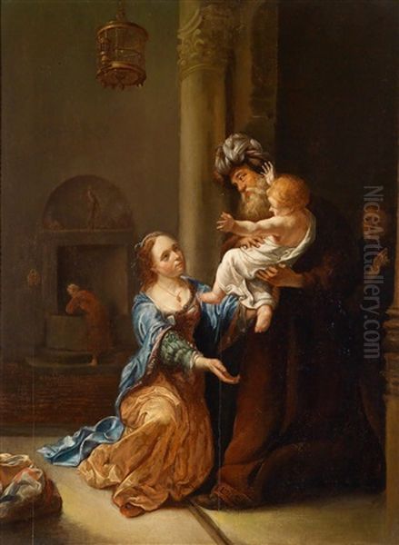 Hannah Ubergibt Ihren Sohn Samuel Dem Priester Eli Oil Painting by Christian Wilhelm Ernst Dietrich