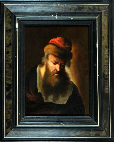 Portrait Eines Bartigen Alten Mannes Mit Pelzkappe, Den Blick Gesenkt Oil Painting by Christian Wilhelm Ernst Dietrich