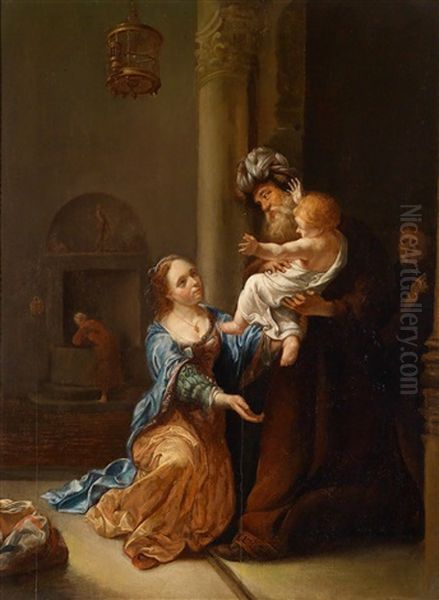 Hannah Ubergibt Ihren Sohn Samuel Dem Priester Eli (i, Sam, 1, 24-28) Oil Painting by Christian Wilhelm Ernst Dietrich