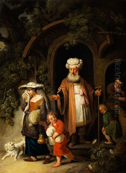 Abraham Verstosst Hagar Und Seinen Sohn Ismael Oil Painting by Christian Wilhelm Ernst Dietrich