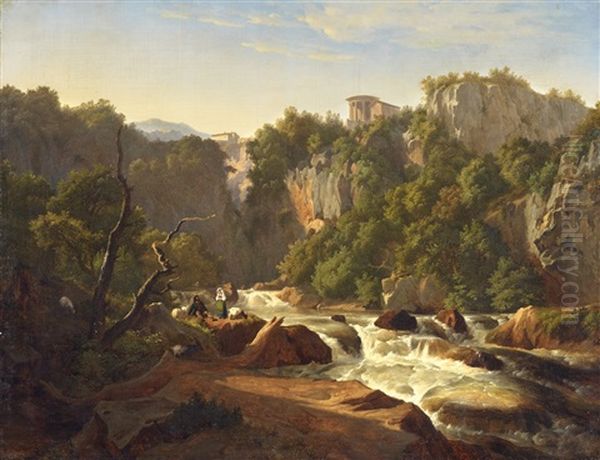 Landscape At Tivoli Oil Painting by Christian Wilhelm Ernst Dietrich