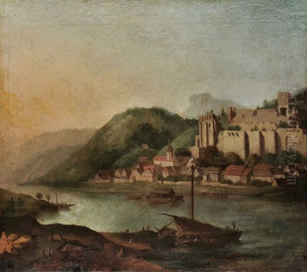 Wehlen Nebst Dem Alten Schlos Zwischen Pirna Und Konigstein Oil Painting by Christian Wilhelm Ernst Dietrich