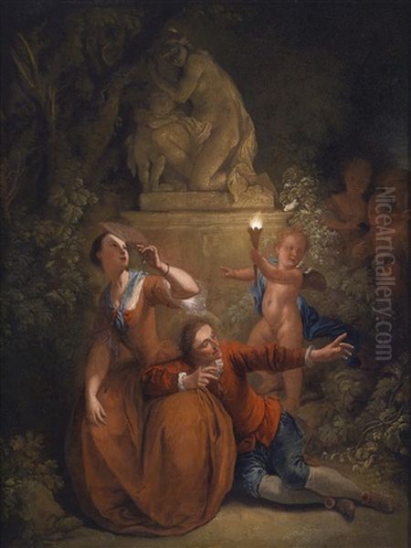 Eine Nachtliche Galante Szene, Von Amor Mit Einer Fackel Beleuchtet Oil Painting by Christian Wilhelm Ernst Dietrich