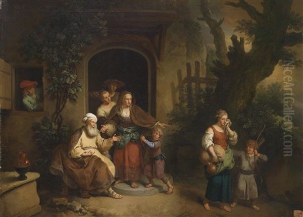 De Verstosung Der Hagar Durch Abraham Oil Painting by Christian Wilhelm Ernst Dietrich