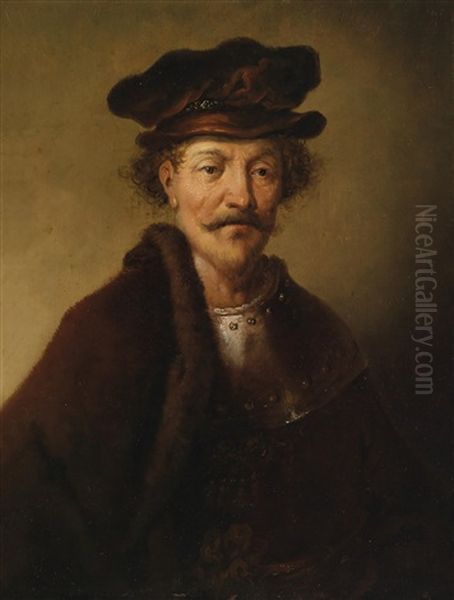 Ein Orientalisch Gekleideter Mann (in The Manner Of Rembrandt) Oil Painting by Christian Wilhelm Ernst Dietrich