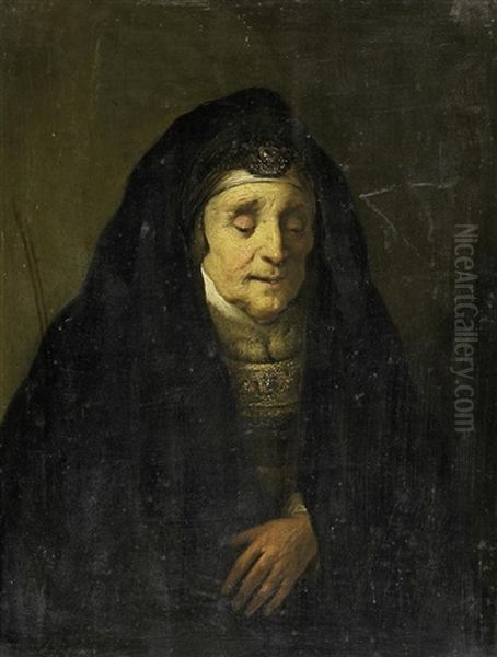 Rembrandts Mutter Im Mantel (after Rembrandt) (+ Bildnis Eines Alten Orientalen; 2 Works) Oil Painting by Christian Wilhelm Ernst Dietrich