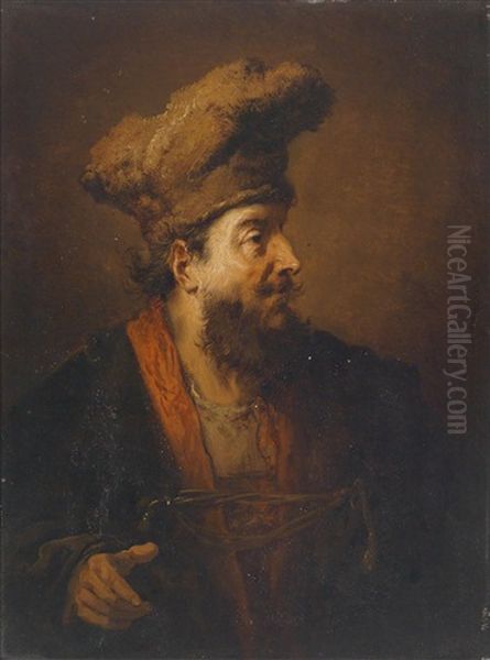 Ein Orientalisch Gekleideter Bartiger Mann (tronie In The Style Of Rembrandt) by Christian Wilhelm Ernst Dietrich