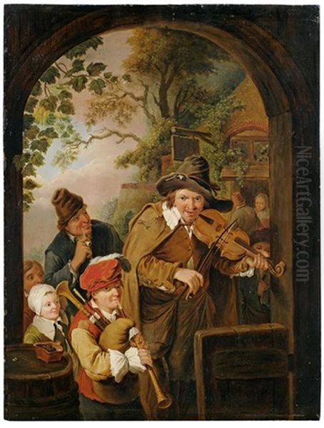 Musikanten Auf Wanderschaft Oil Painting by Christian Wilhelm Ernst Dietrich