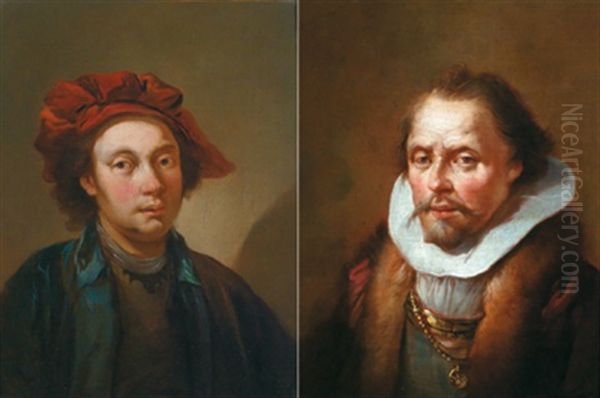 Mannerportrat (+ Mannerportrat; Pair) Oil Painting by Christian Wilhelm Ernst Dietrich