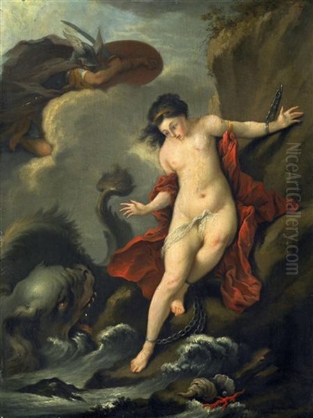 Perseus Und Andromeda Oil Painting by Christian Wilhelm Ernst Dietrich