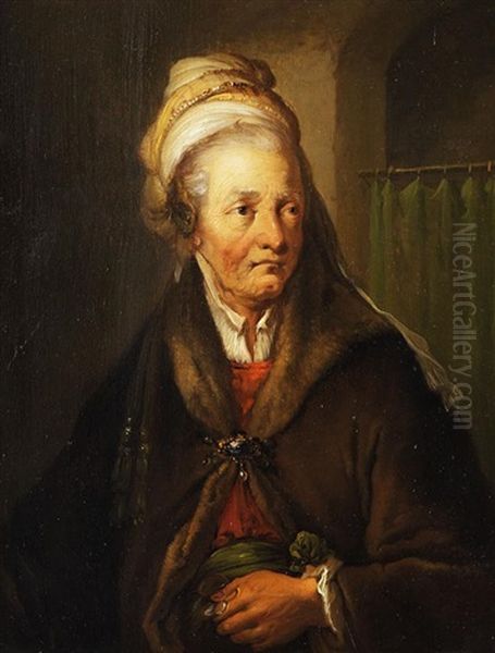 Portrat Einer Dame Im Pelzmantel by Christian Wilhelm Ernst Dietrich