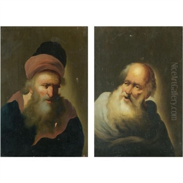 Tronies Of Elderly Gentlemen In Oriental Dress (pair) Oil Painting by Christian Wilhelm Ernst Dietrich