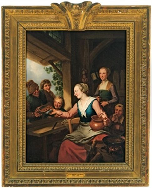 Die Waffelbackerin Oil Painting by Christian Wilhelm Ernst Dietrich