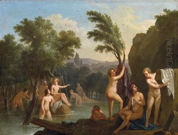 Diana Und Ihre Nymphen Beim Bade (2 Works) Oil Painting by Christian Wilhelm Ernst Dietrich