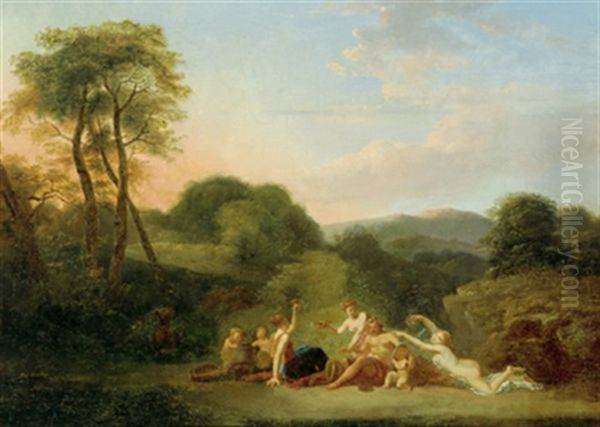 Bacchanal In Einer Bewaldeten Landschaft Oil Painting by Christian Wilhelm Ernst Dietrich