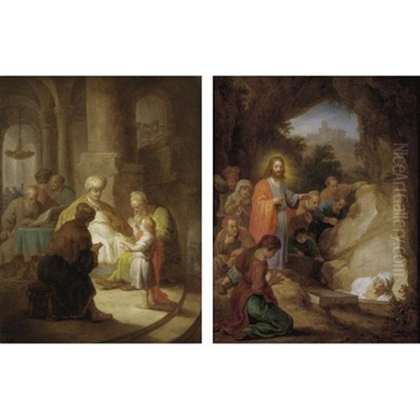 The Raising Of Lazarus (+ Christ Amongst The Doctors; Pair) Oil Painting by Christian Wilhelm Ernst Dietrich