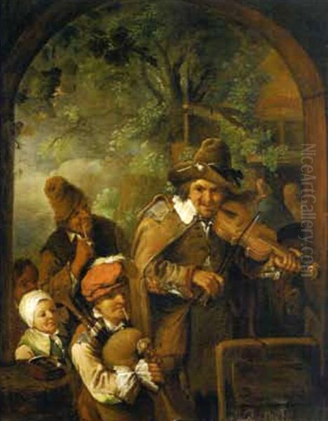 Les Musiciens Ambulants Oil Painting by Christian Wilhelm Ernst Dietrich