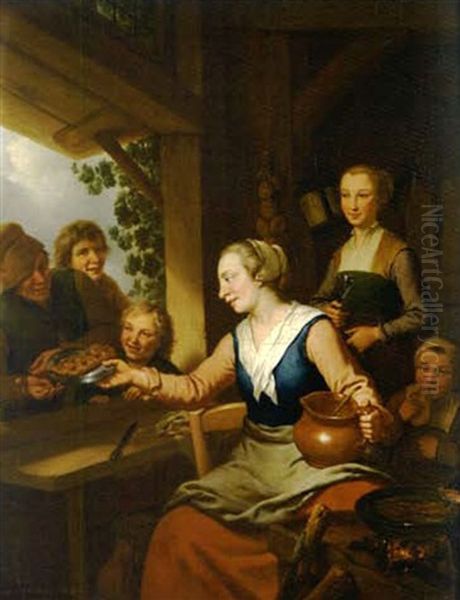 La Marchande De Gaufres Oil Painting by Christian Wilhelm Ernst Dietrich