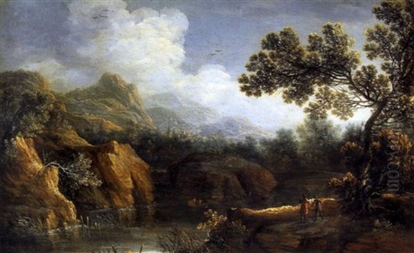 Gebirgslandschaft Mit Zwei Anglern Oil Painting by Christian Wilhelm Ernst Dietrich