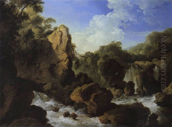 Gebirgsfluss Mit Einem Wasserfall Oil Painting by Christian Wilhelm Ernst Dietrich